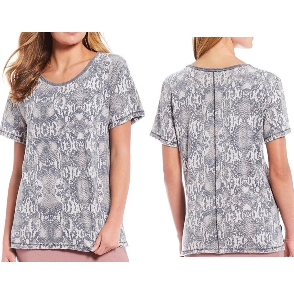 Free People Black Combo Snake Short Sleeve Top Size S